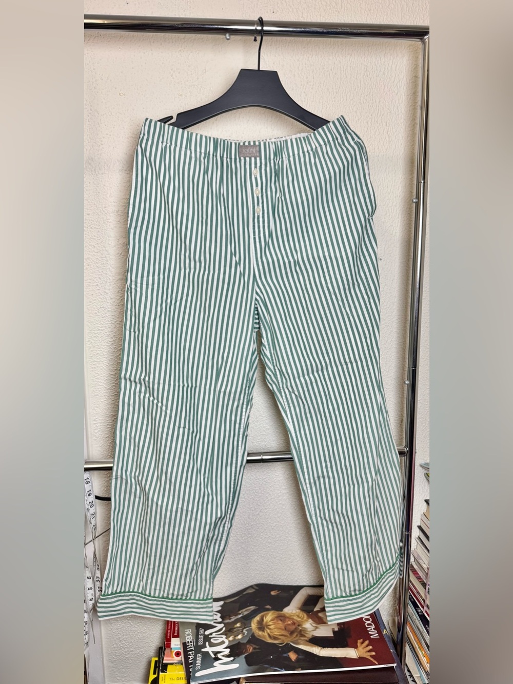 J.Crew Green White Stripe Cotton Pajama Pants Lounge Pants